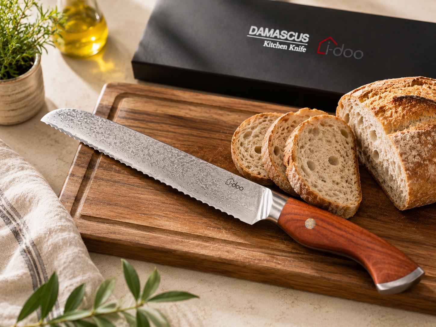i-DOO Golden Shield 9-inch Damascus bread knife
