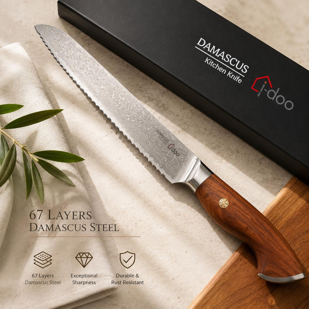 Golden Shield bread knife full product view