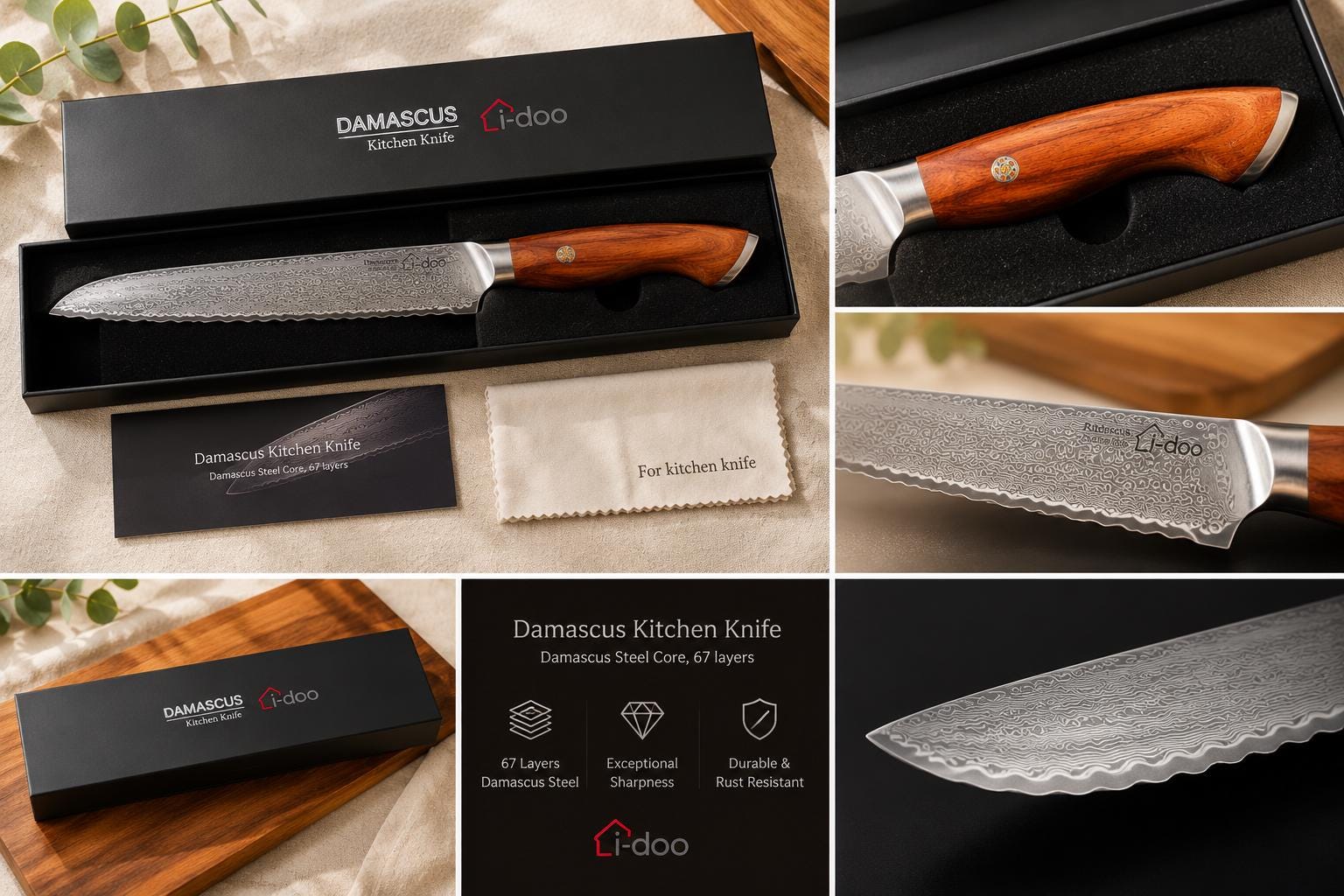 Golden Shield bread knife handle detail