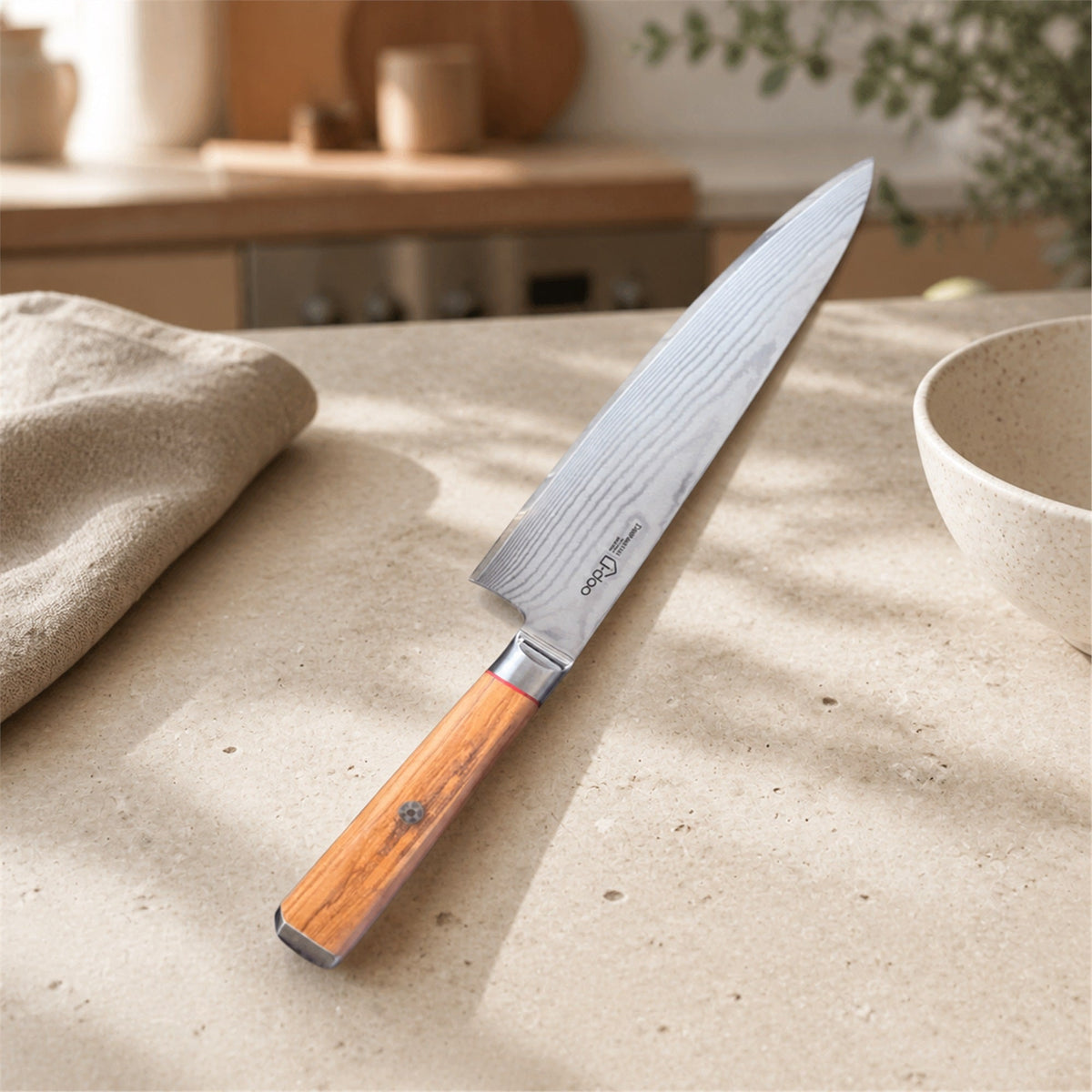 i-DOO Bondi Series chef’s knife in a warm modern home kitchen
