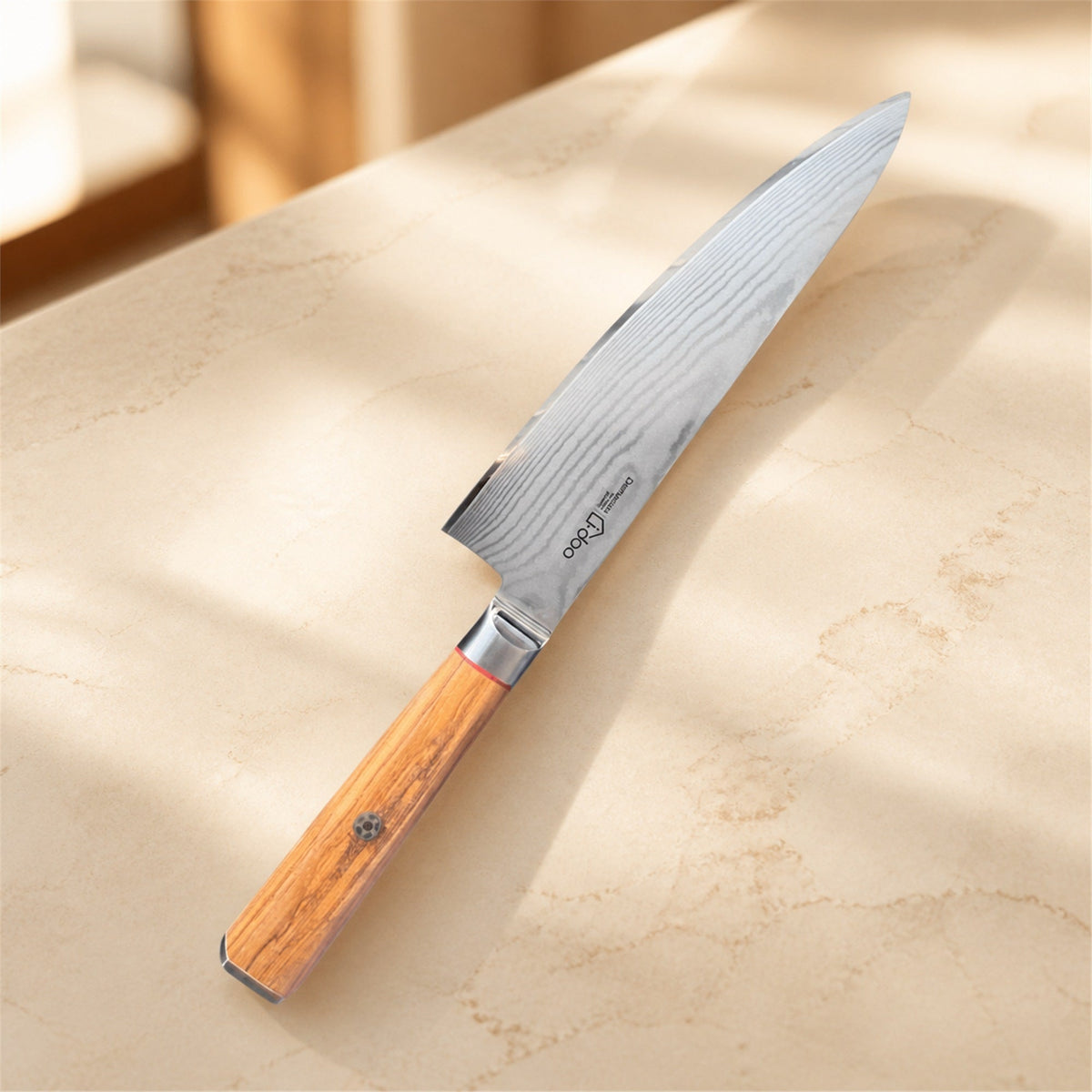 i-DOO Bondi Series 8-inch Damascus chef’s knife in a warm Australian home setting