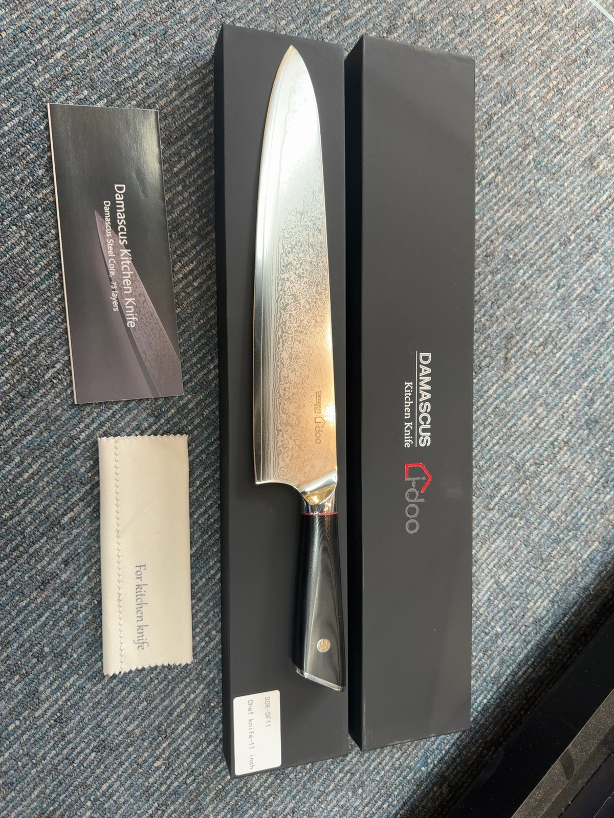 i-DOO DCK-DF11 11-inch chef's knife with black G10 handle and presentation box
