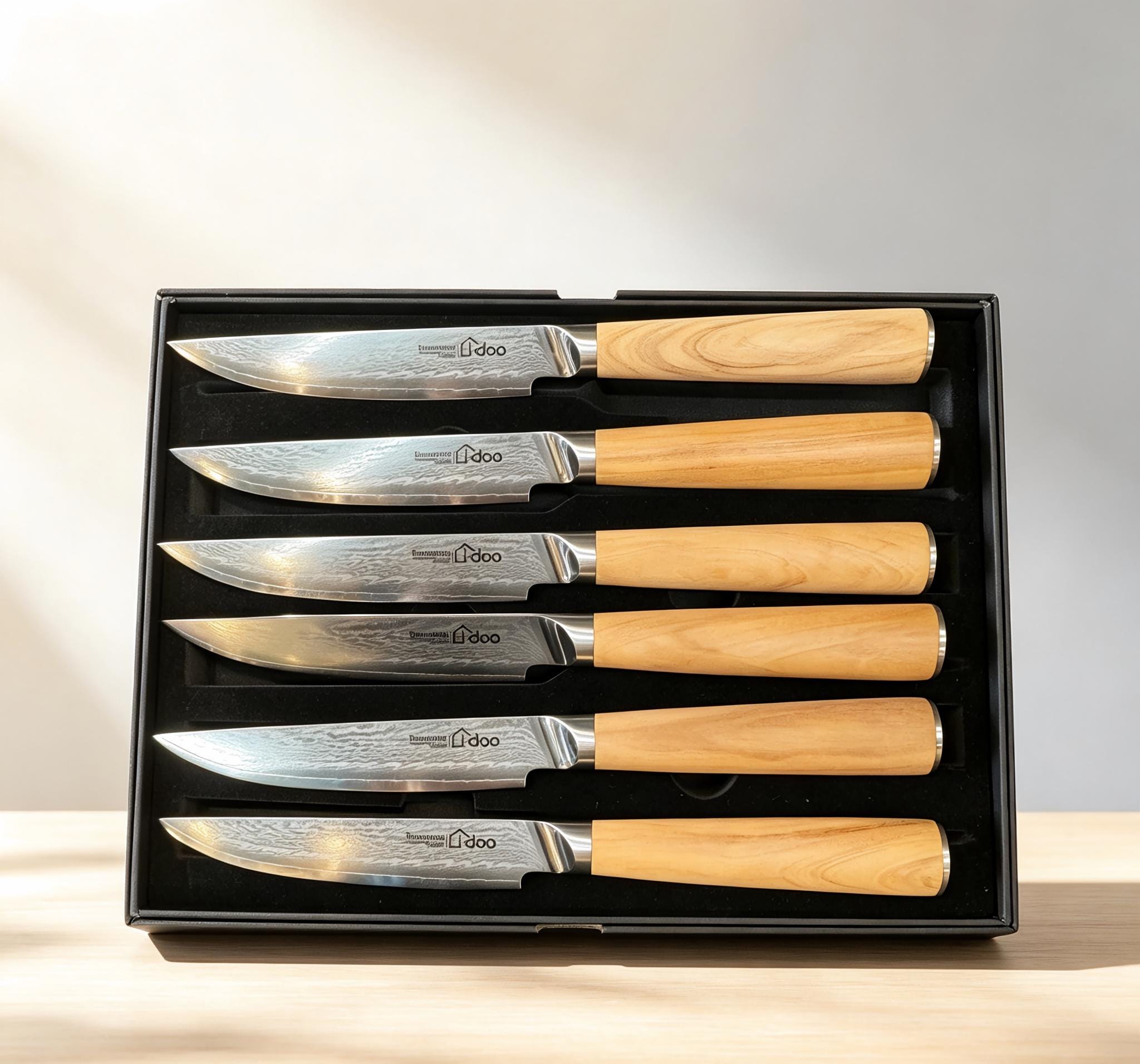 i-DOO Fengqing 6-piece AUS-10 Damascus steak knife set