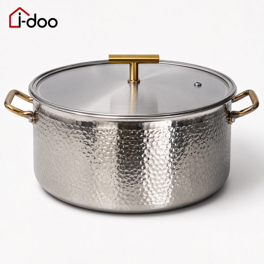 Classic Ying Yang Style Divided Braising Pot - Hammer Finish