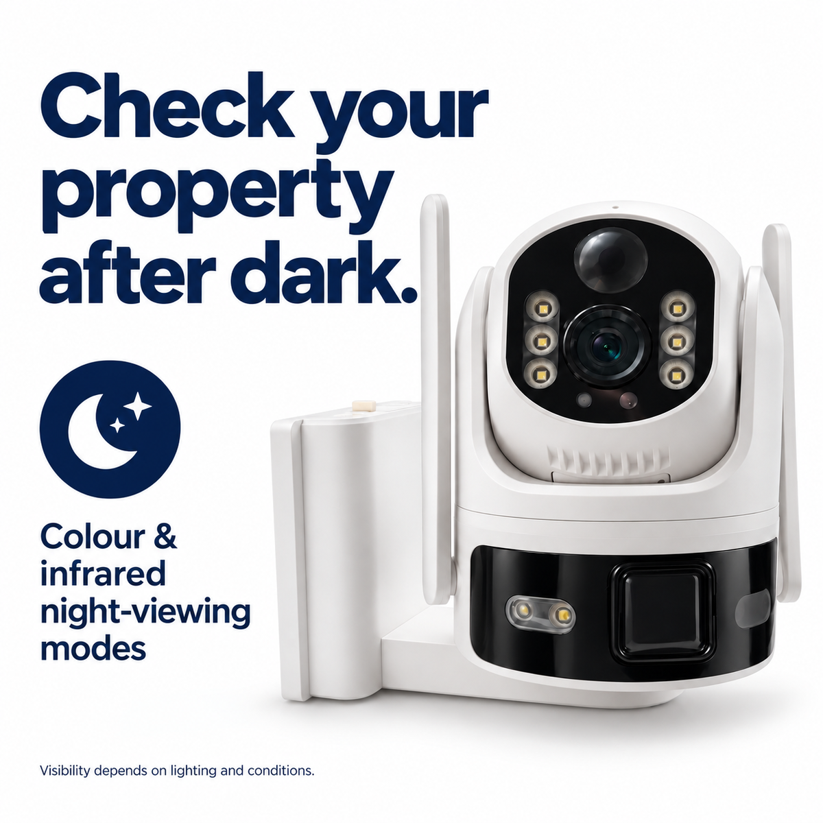Colour and infrared night viewing; visibility depends on conditions