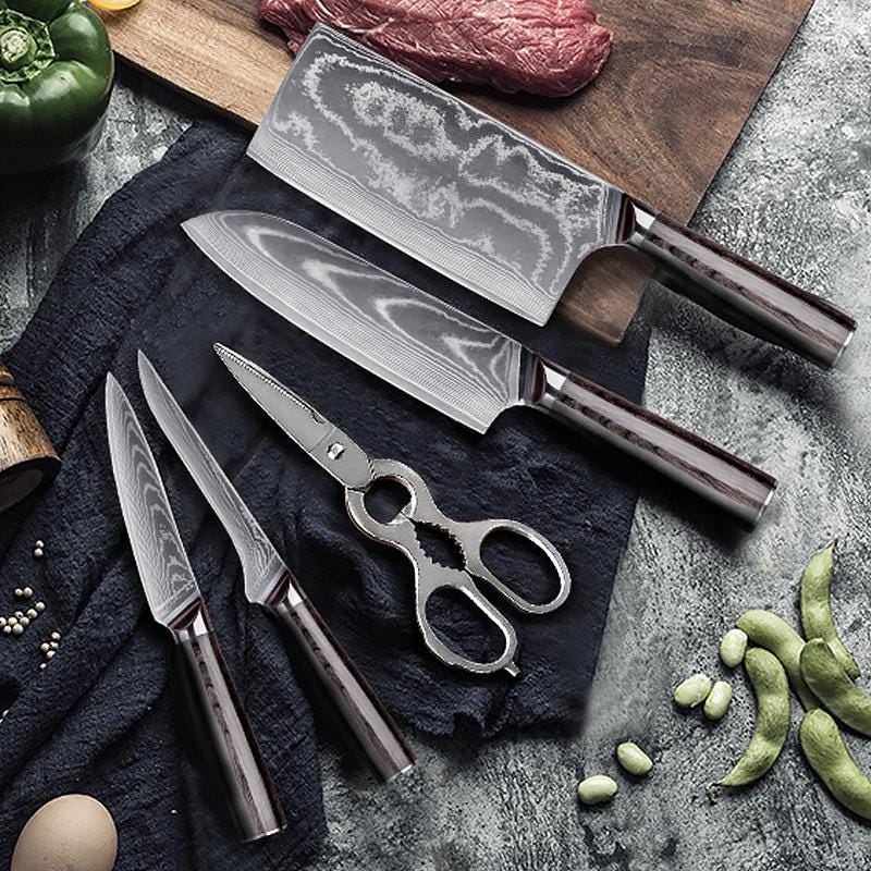 i-DOO DKSK-HJ 6-piece Damascus knife set image 1