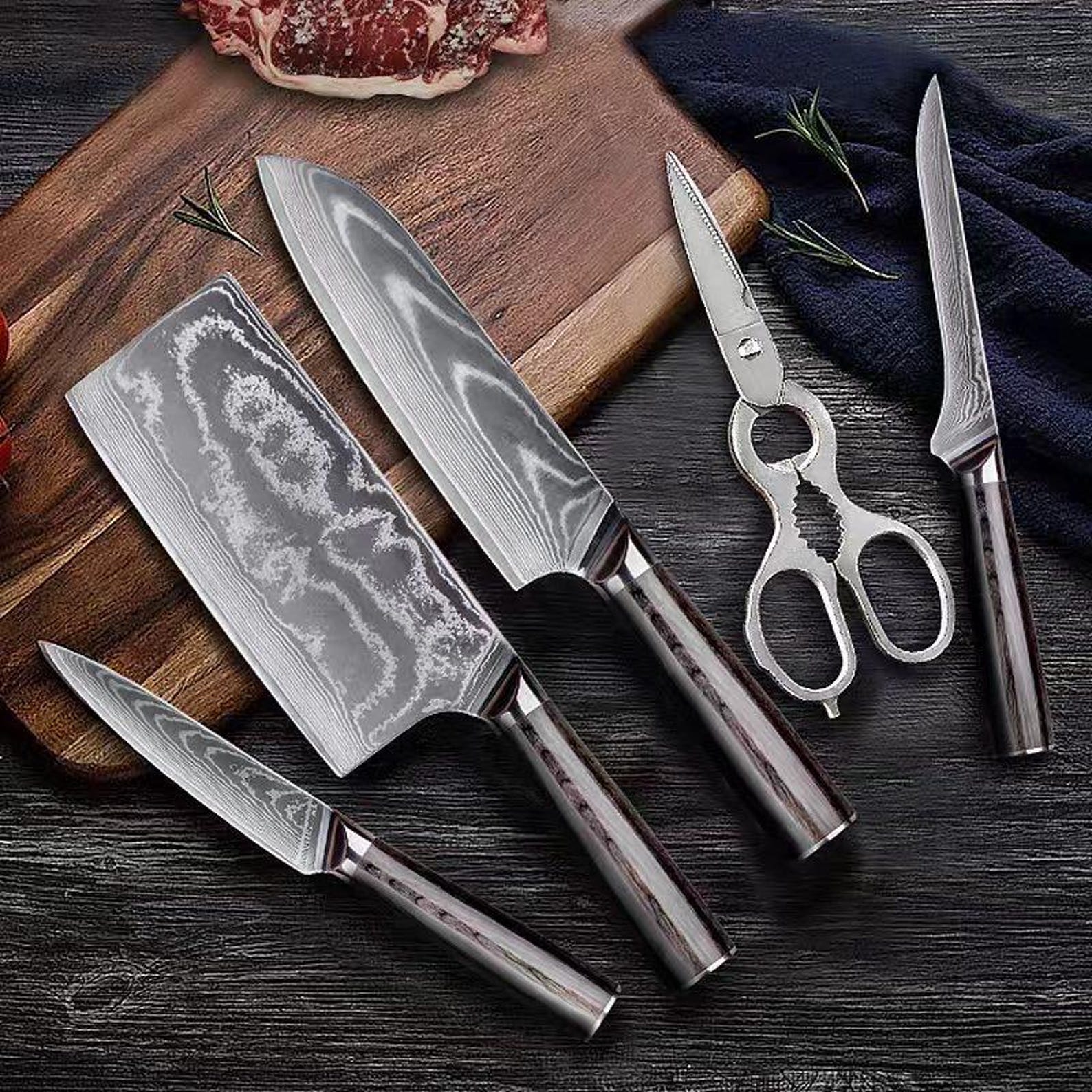 i-DOO DKSK-HJ 6-piece Damascus knife set image 2