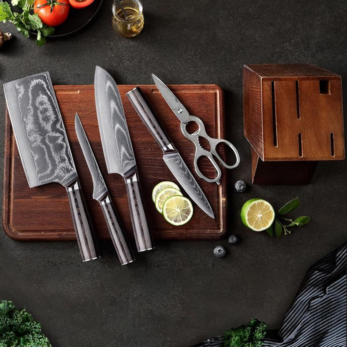 i-DOO DKSK-HJ 6-piece Damascus knife set image 3