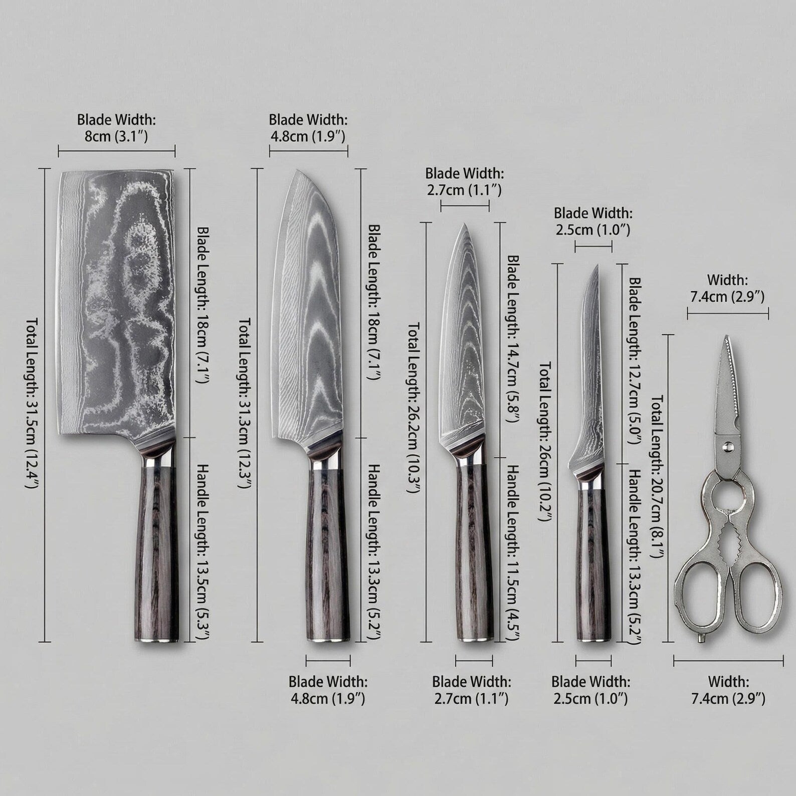 i-DOO DKSK-HJ 6-piece Damascus knife set image 4