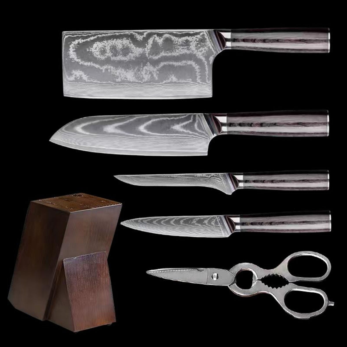 i-DOO DKSK-HJ 6-piece Damascus knife set image 5