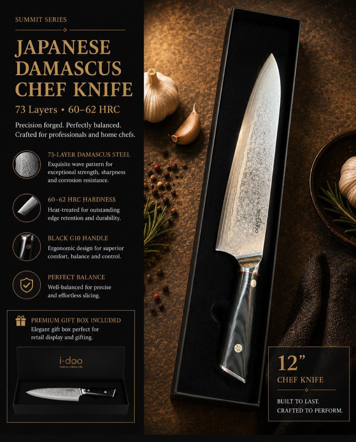 12-Inch Aichi AUS-10 Core Damascus Chef’s Knife image 5