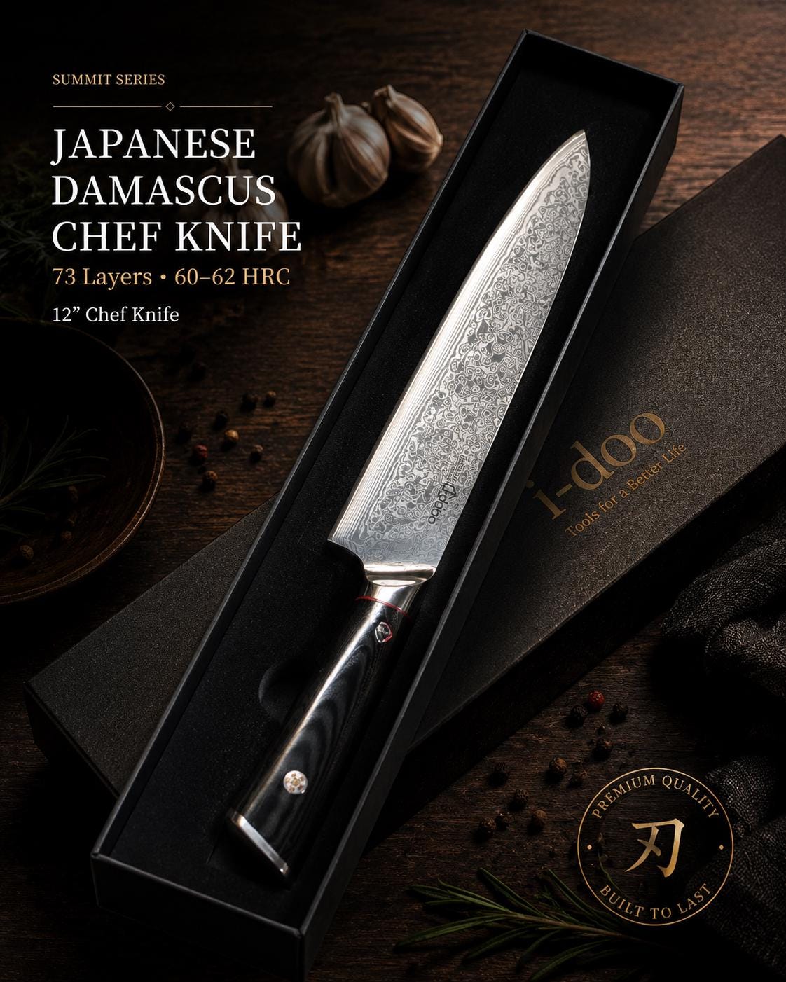 12-Inch Aichi AUS-10 Core Damascus Chef’s Knife image 6