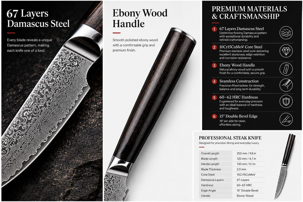 6pc Damascus Steak Knives, Black Signature Series image 4