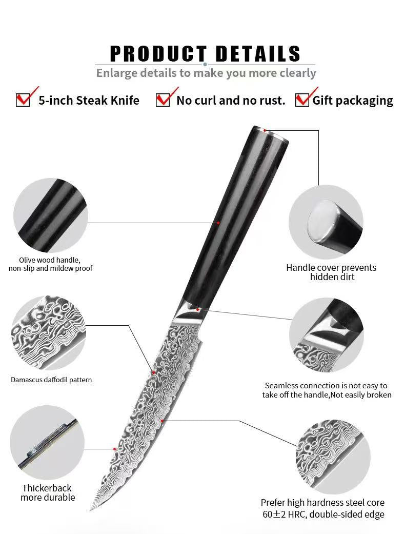 6pc Damascus Steak Knives, Black Signature Series image 6