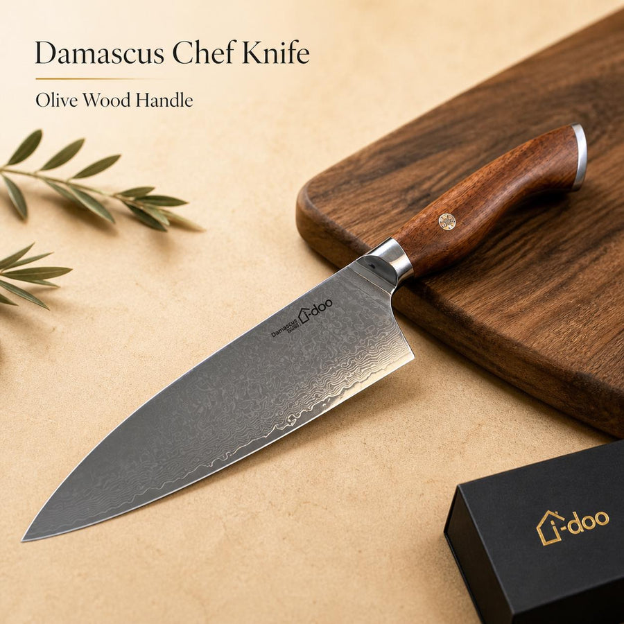 8 Inch Damascus Chef Knife Rosewood Handle image 1
