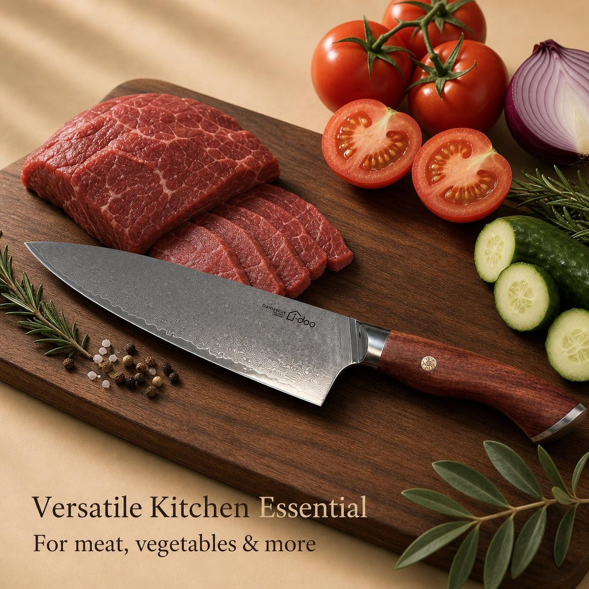 8 Inch Damascus Chef Knife Rosewood Handle image 2
