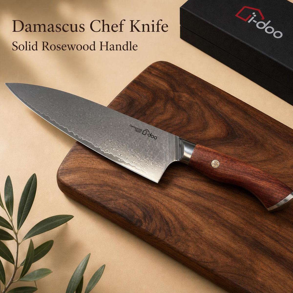 8 Inch Damascus Chef Knife Rosewood Handle image 4