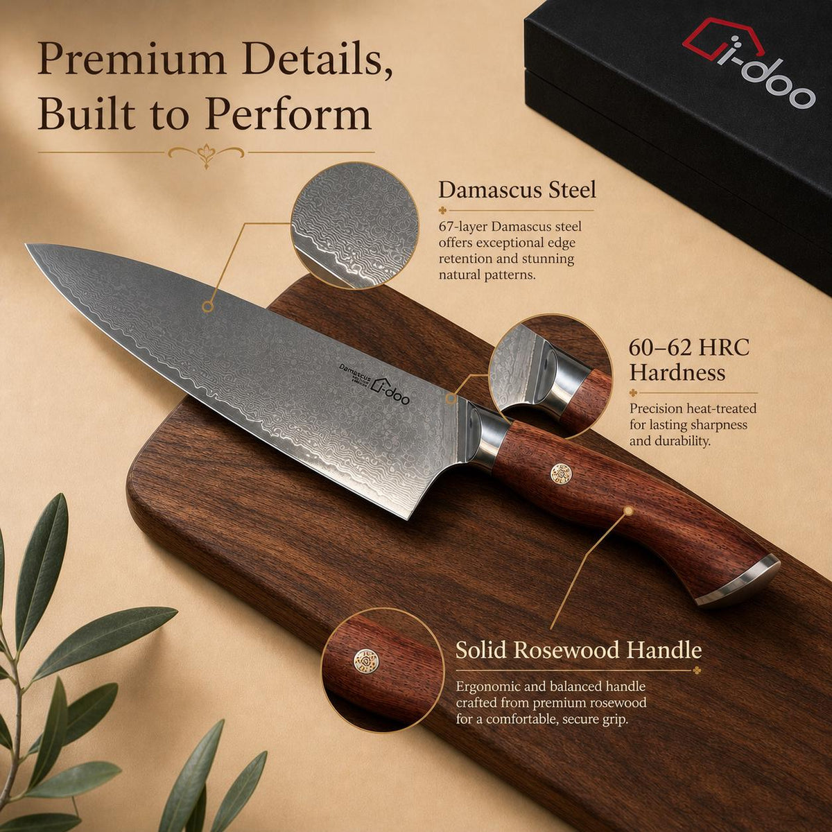 8 Inch Damascus Chef Knife Rosewood Handle image 7