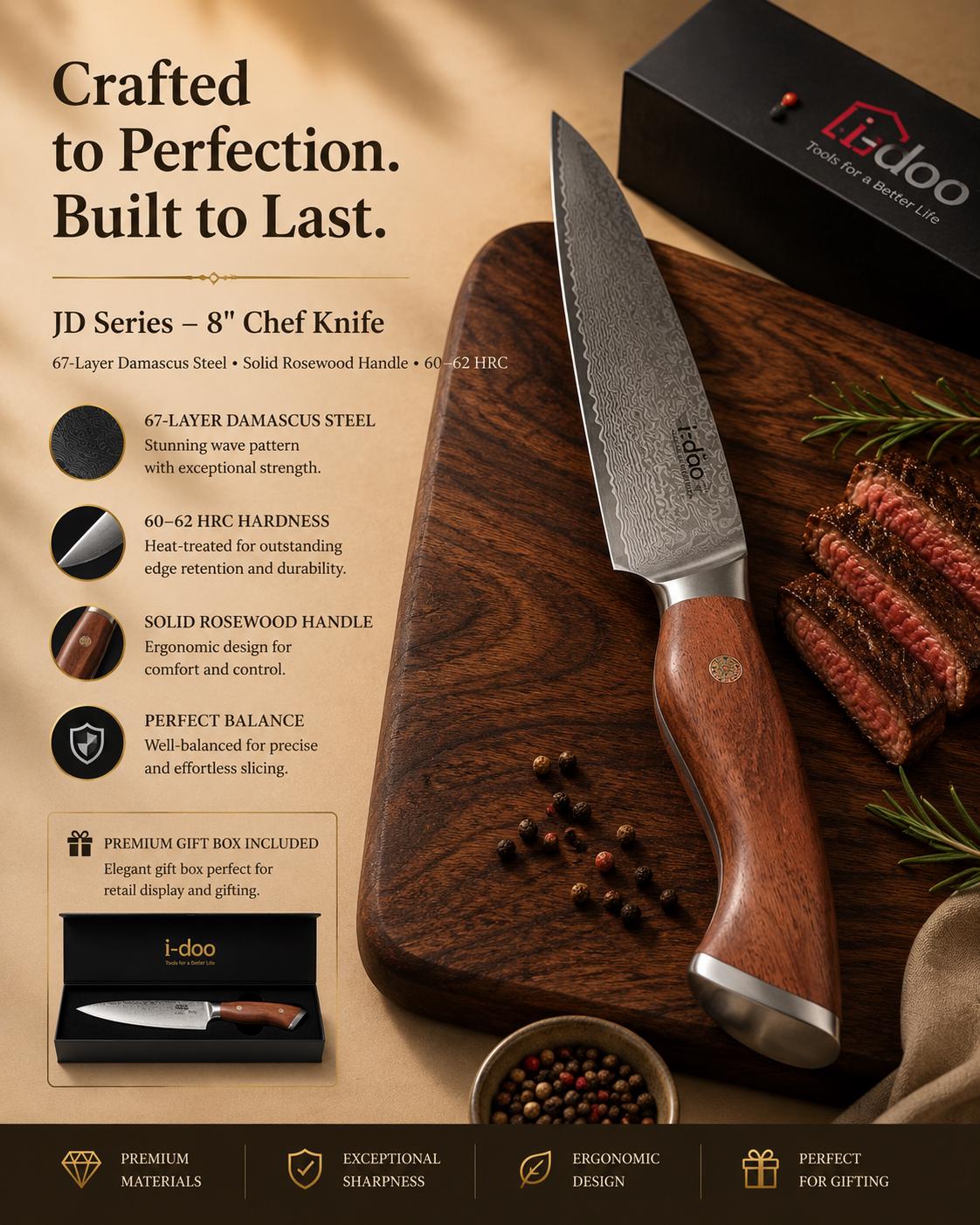8 Inch Damascus Chef Knife Rosewood Handle image 8