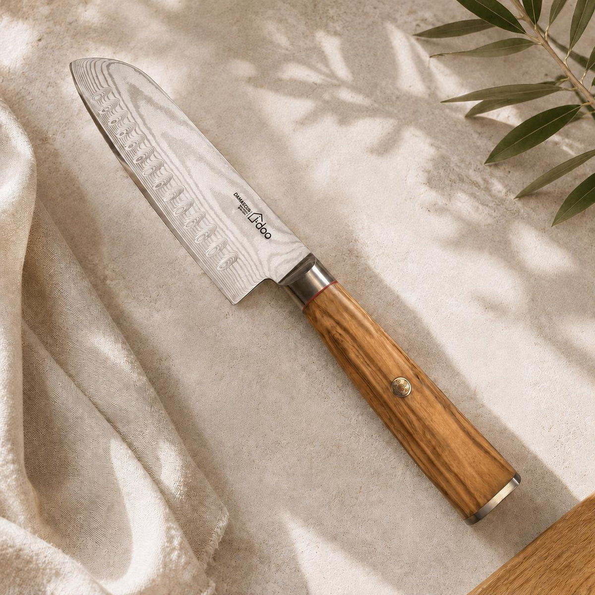 7-Inch Damascus Santoku Olive Wood image 1