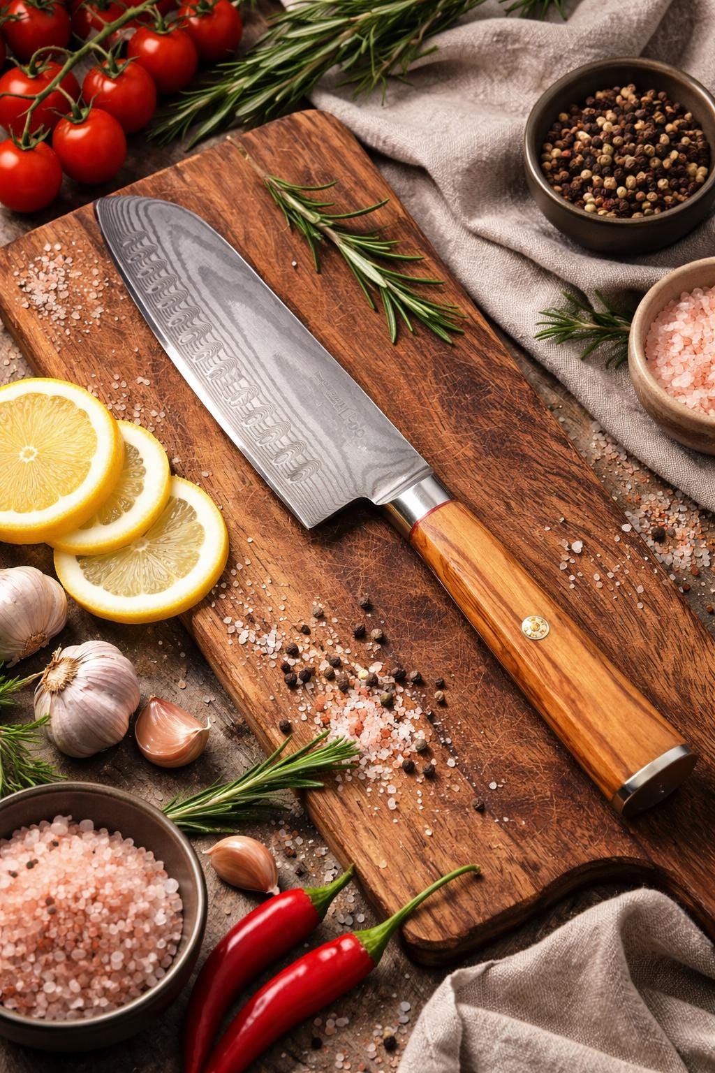 7-Inch Damascus Santoku Olive Wood image 4