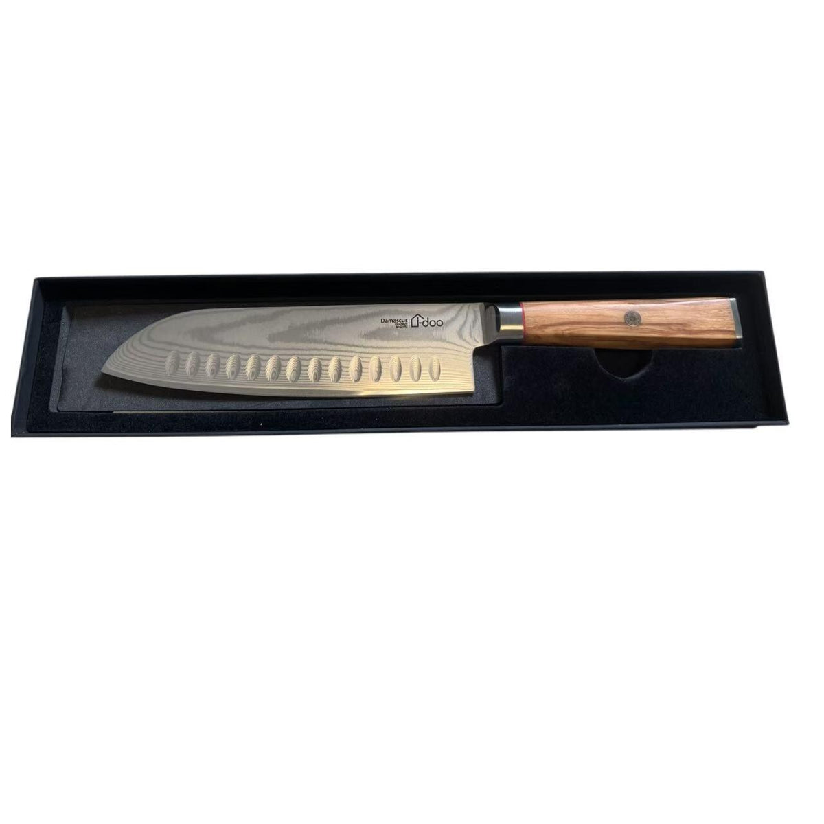 7-Inch Damascus Santoku Olive Wood image 7