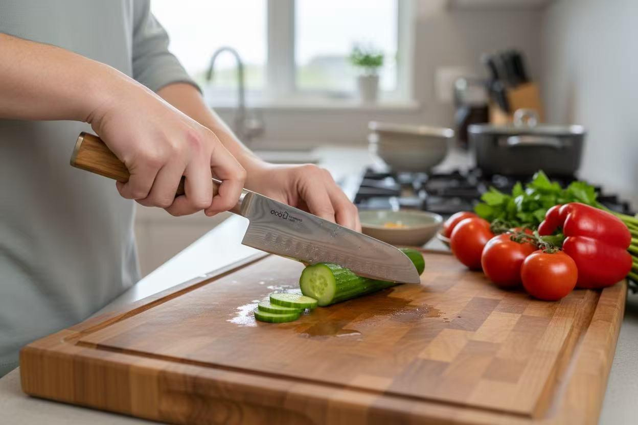 7-Inch Damascus Santoku Olive Wood image 8