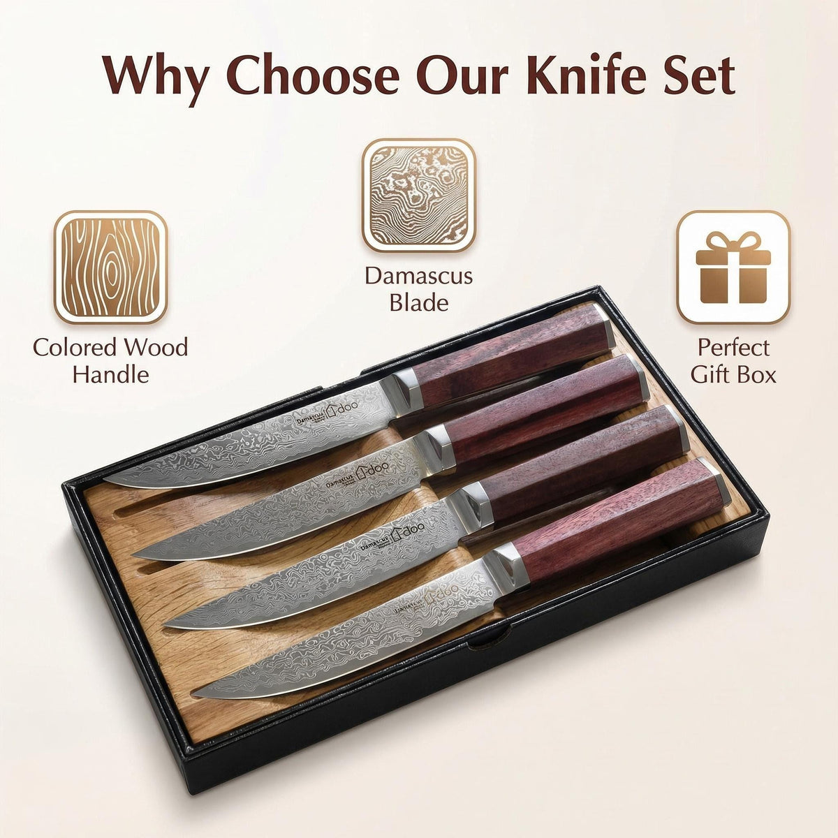 4 Piece Damascus Steak Knife Set with Wooden Stand image 5