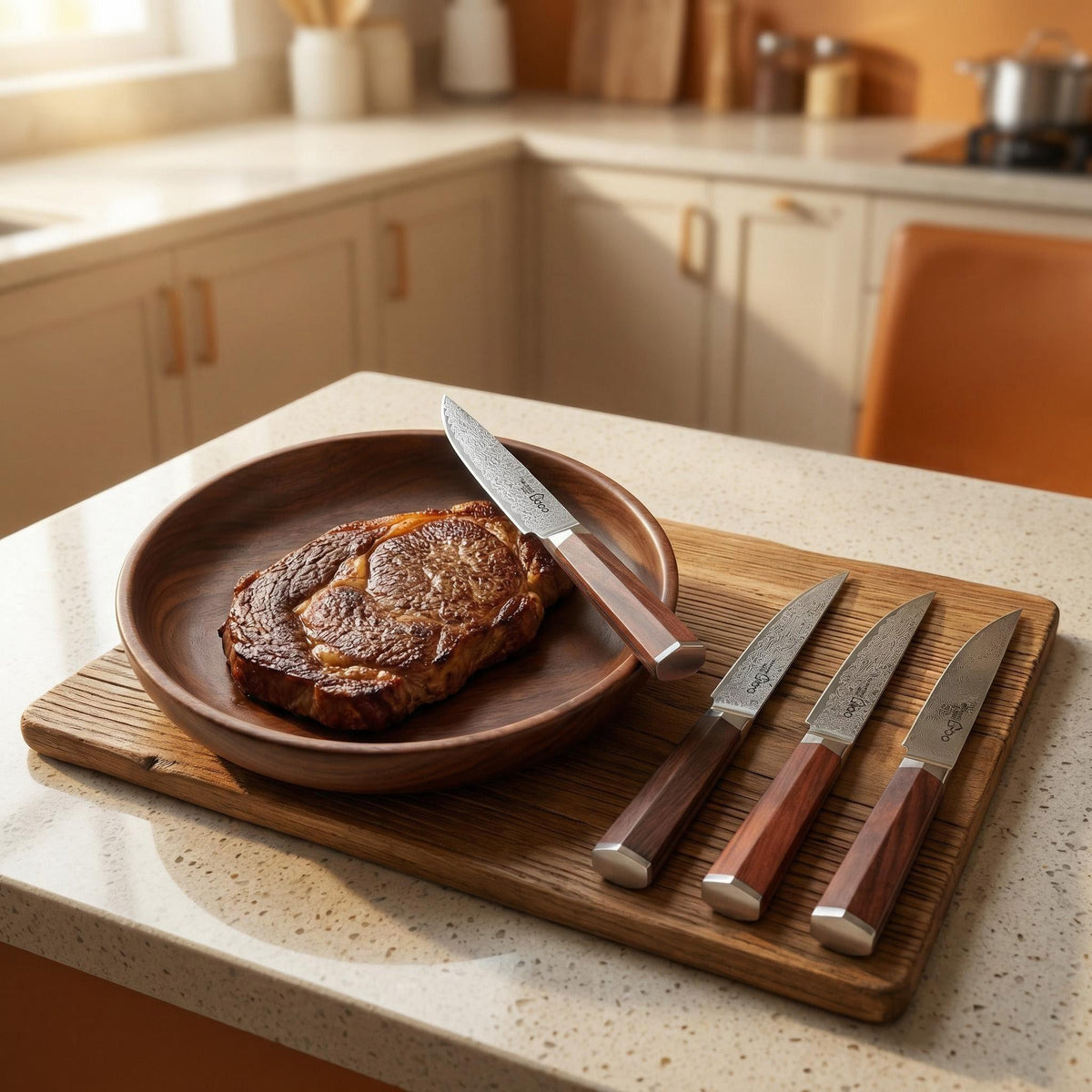 4 Piece Damascus Steak Knife Set with Wooden Stand image 6