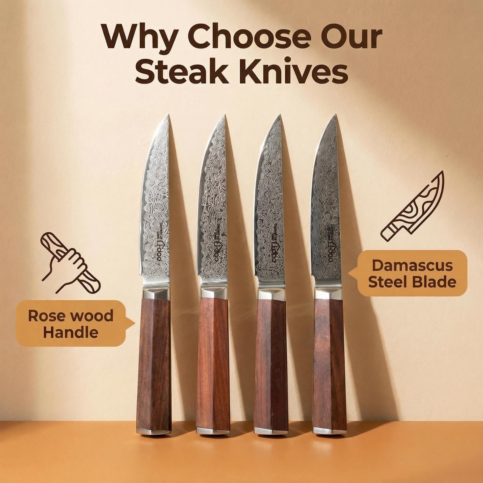 4 Piece Damascus Steak Knife Set with Wooden Stand image 7