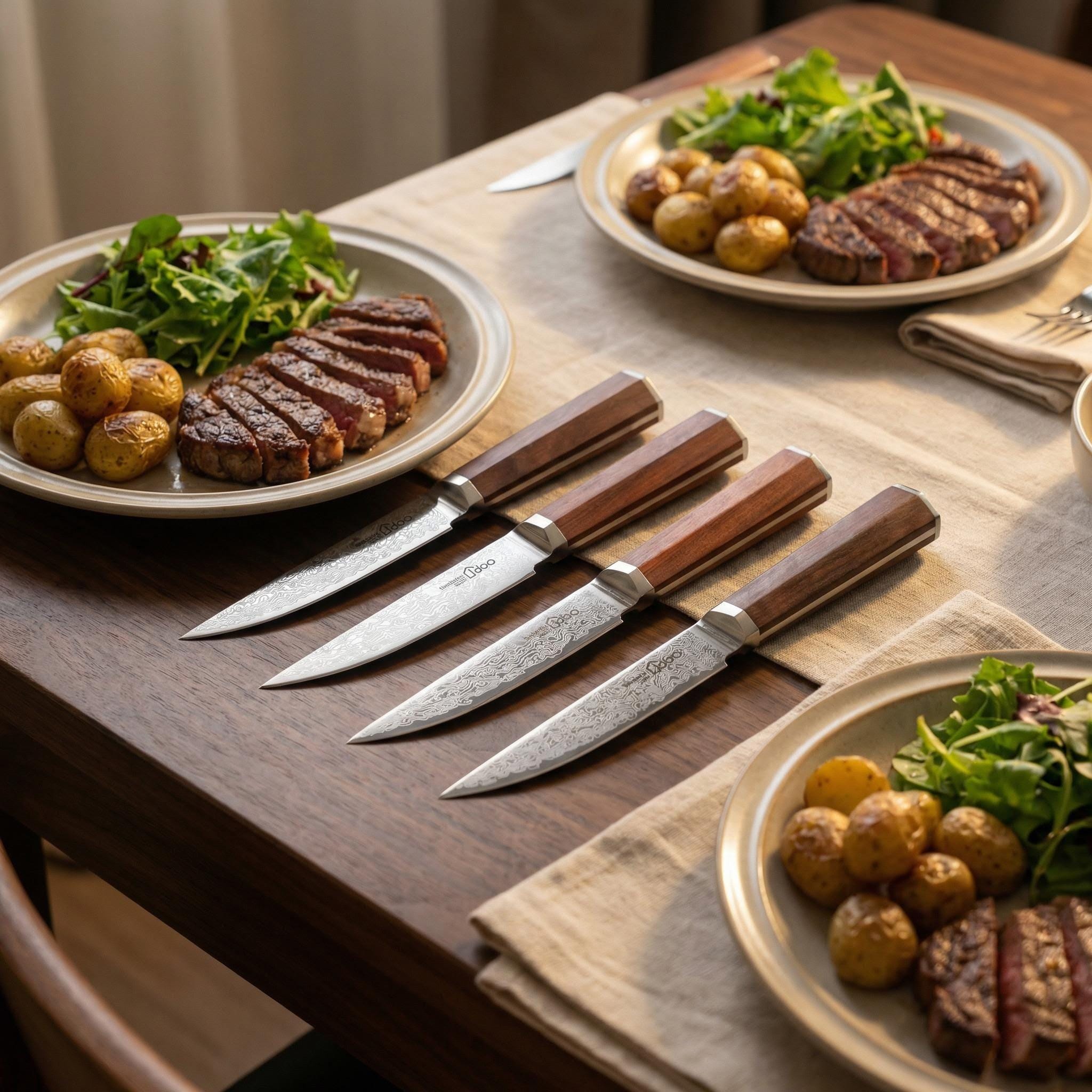 4 Piece Damascus Steak Knife Set with Wooden Stand image 8