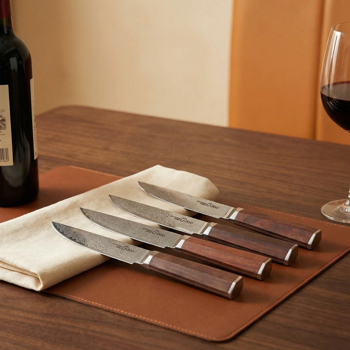 4-Piece Damascus Steak Knife Gift Set with Wooden Stand
