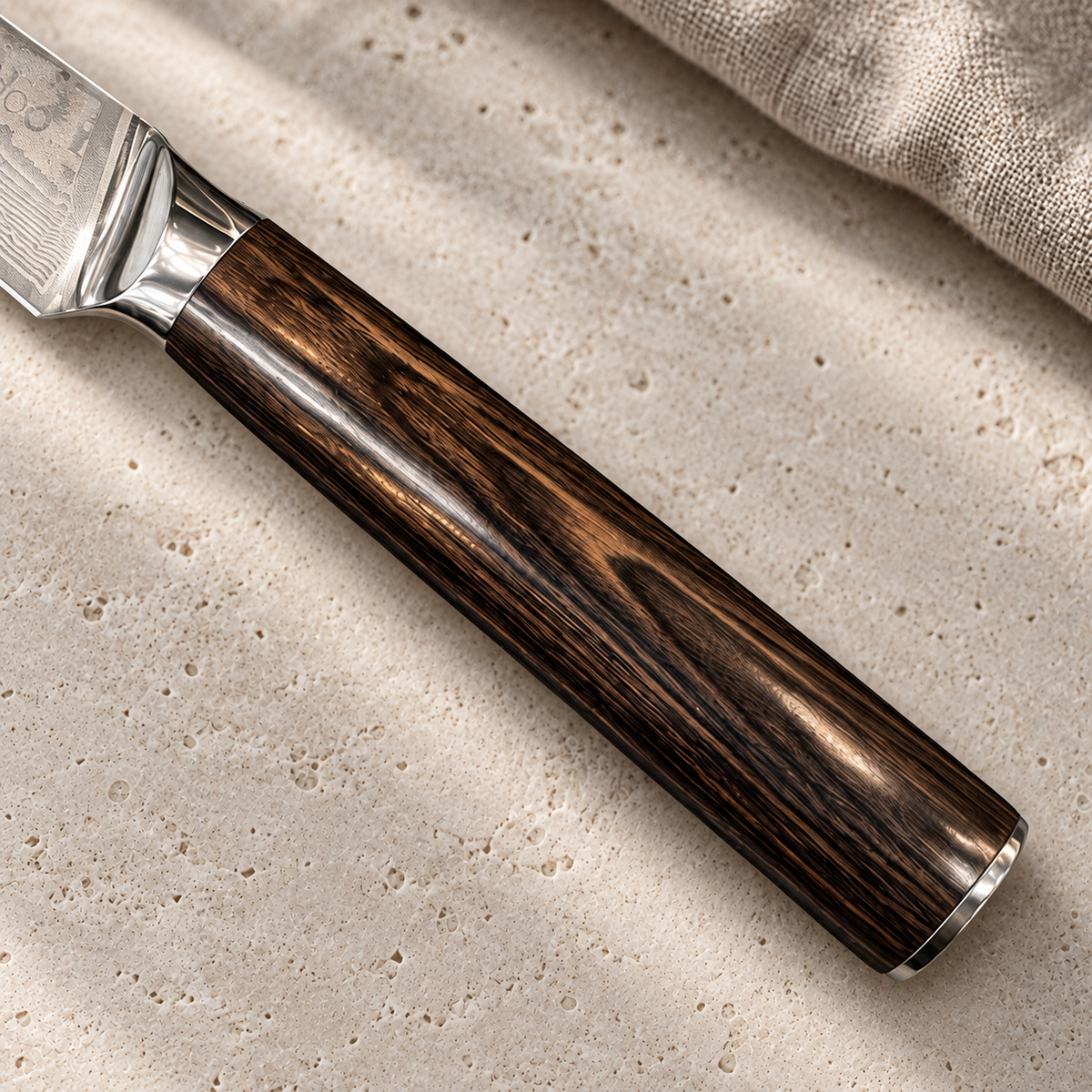 HJ paring knife dark golden wood-grain handle with polished metal bolster and end cap