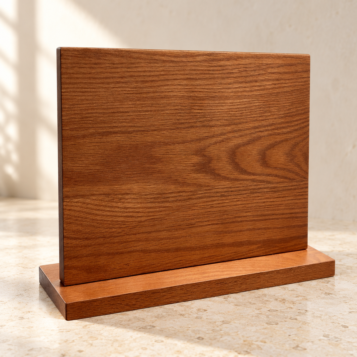 90 degree upright magnetic wooden knife block with natural wood grain