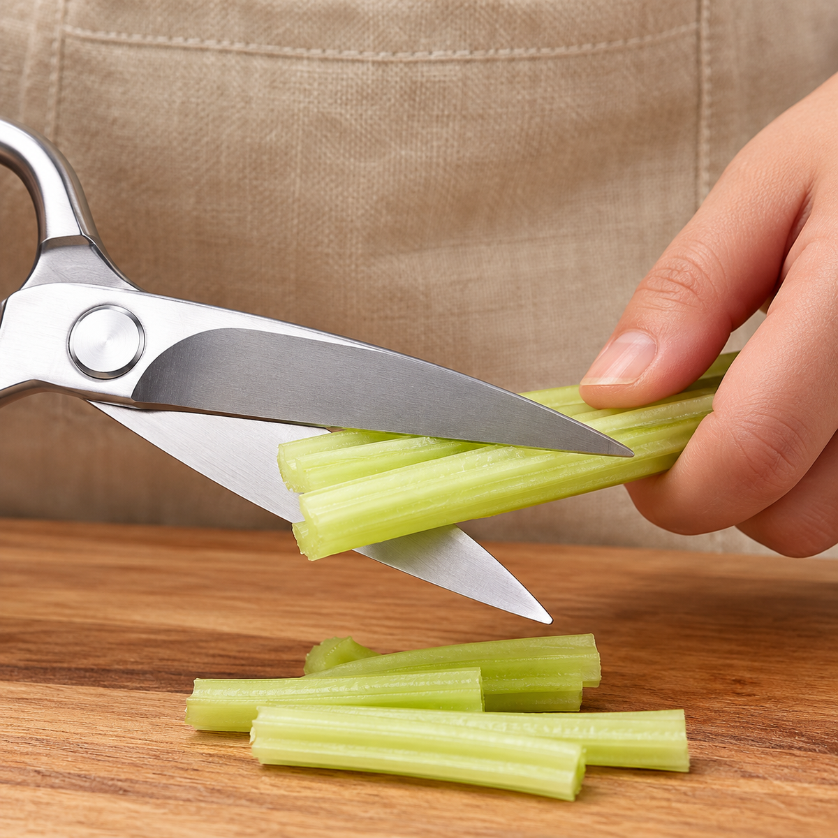 C8-04 stainless steel kitchen scissors cutting celery