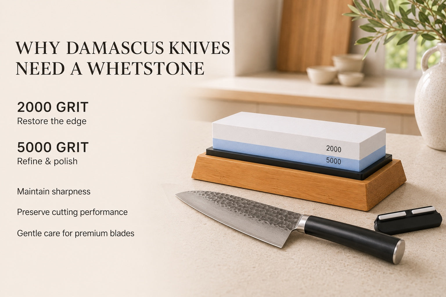 Why Damascus knives benefit from a 2000 and 5000 grit whetstone
