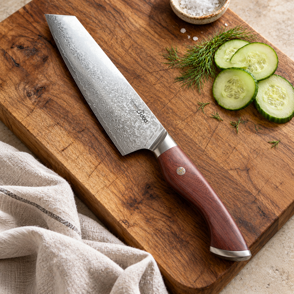 
8-Inch Damascus Kiritsuke Chef Knife — Optional Engraving | Housewarming Gift | JD