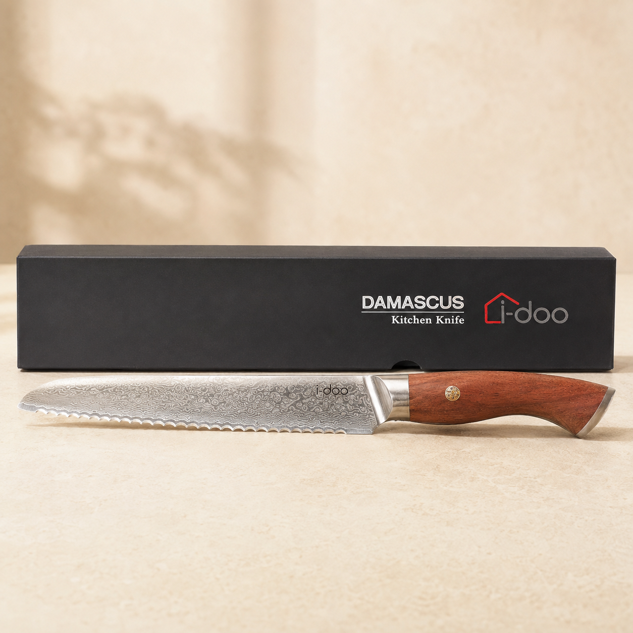 iDOO JD Series 9-inch Damascus bread knife with gift box