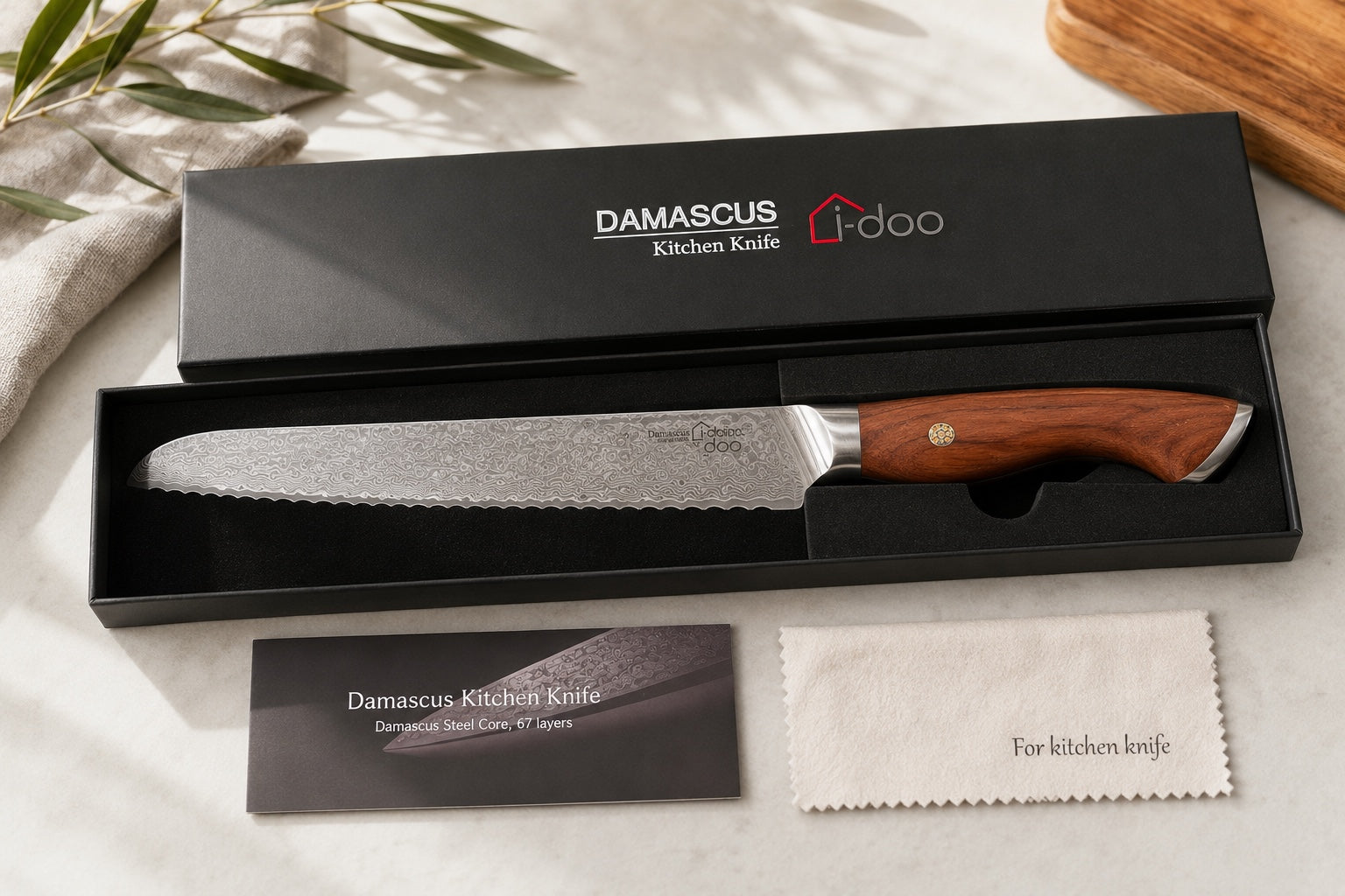 iDOO JD Series bread knife gift set with care cloth
