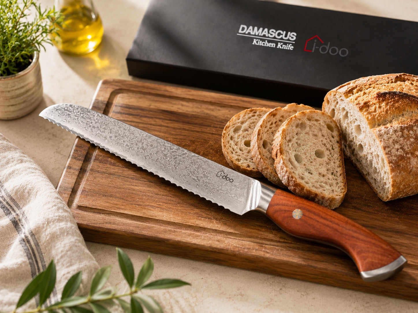 iDOO JD Series serrated bread knife slicing artisan bread