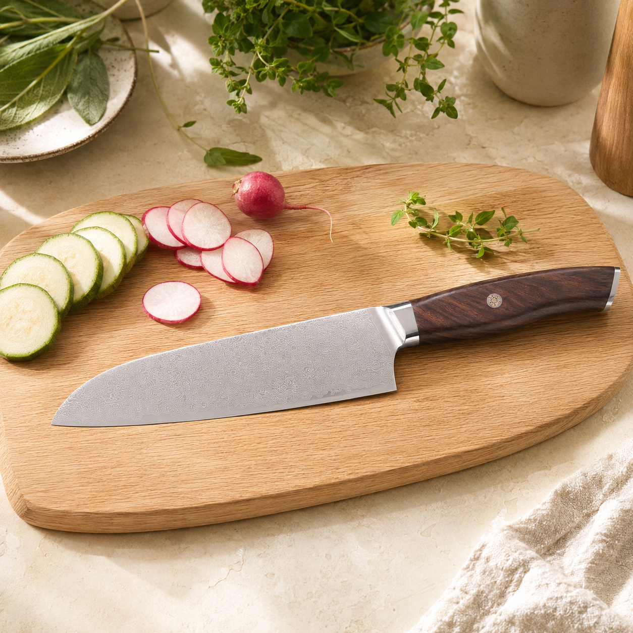 iDOO Modern Series Santoku knife in a bright modern kitchen