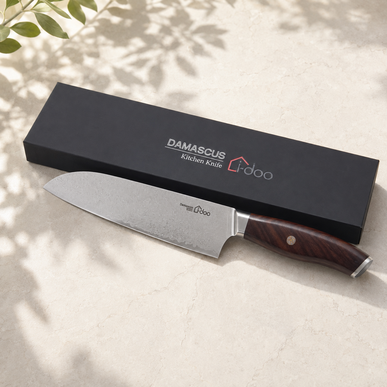 iDOO Modern Series 7-inch Damascus Santoku knife with gift box