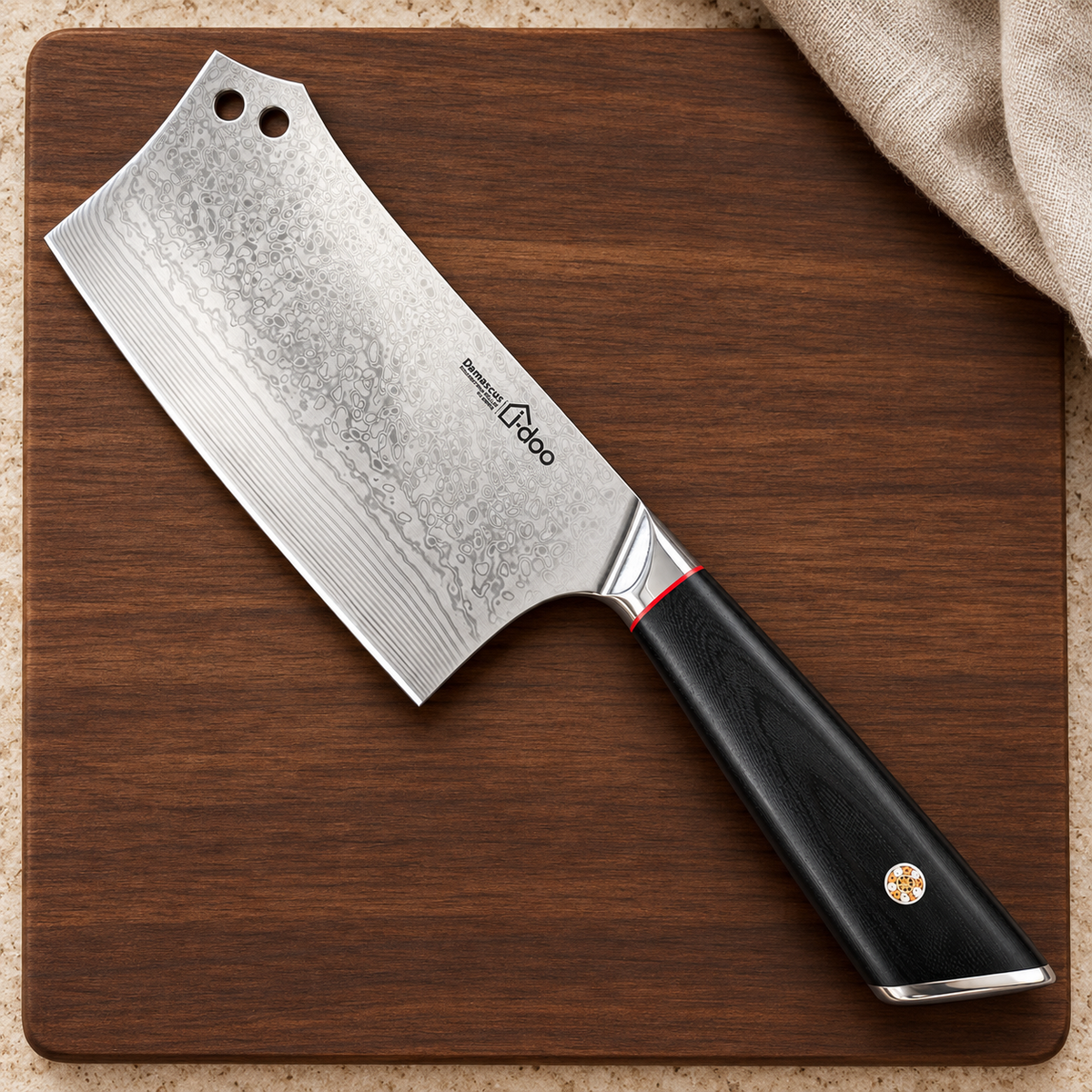 
7-Inch AUS-10 Damascus Meat Cleaver &amp; Bone Chopper — BBQ Gift for Dad